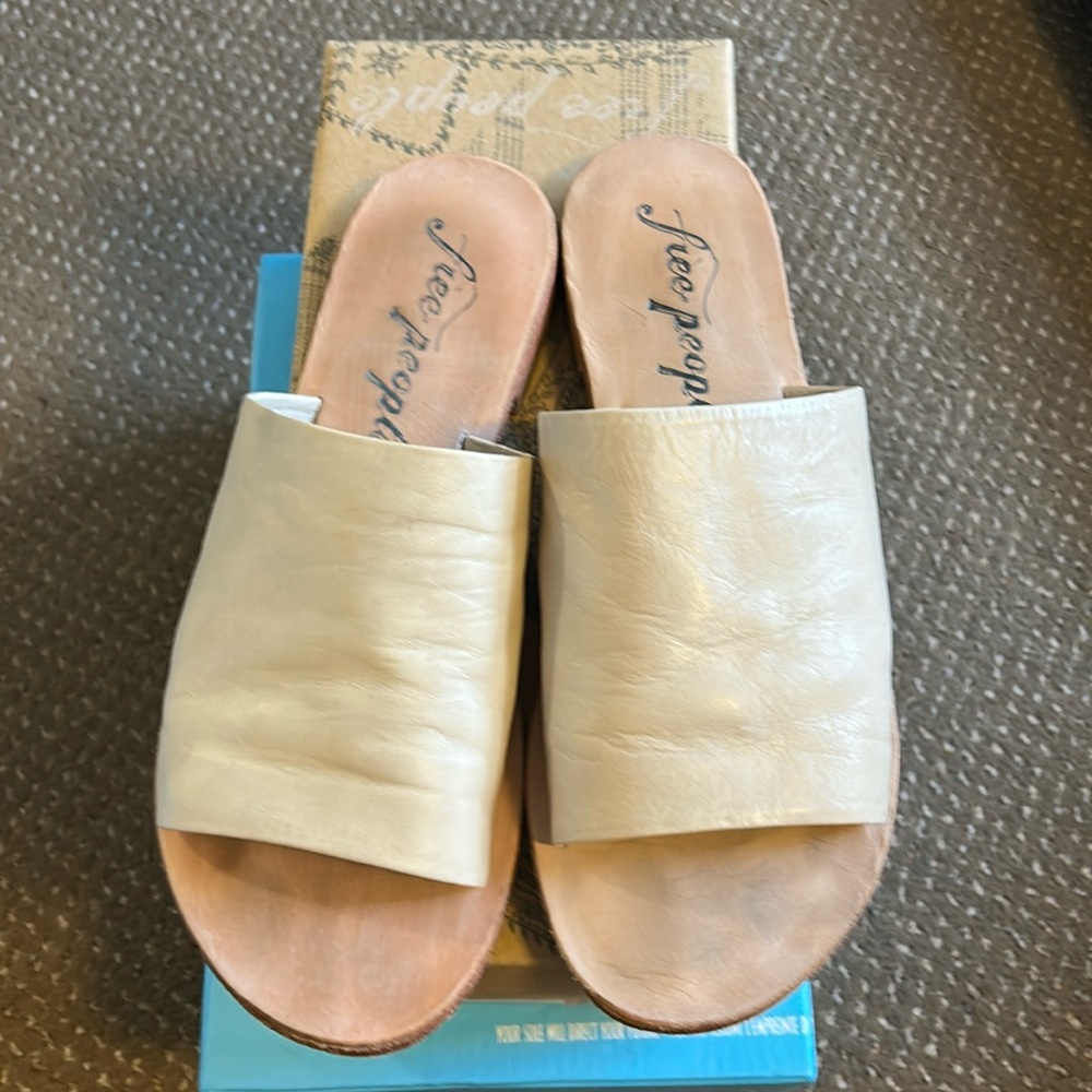 Free People Cream Leather Sandals